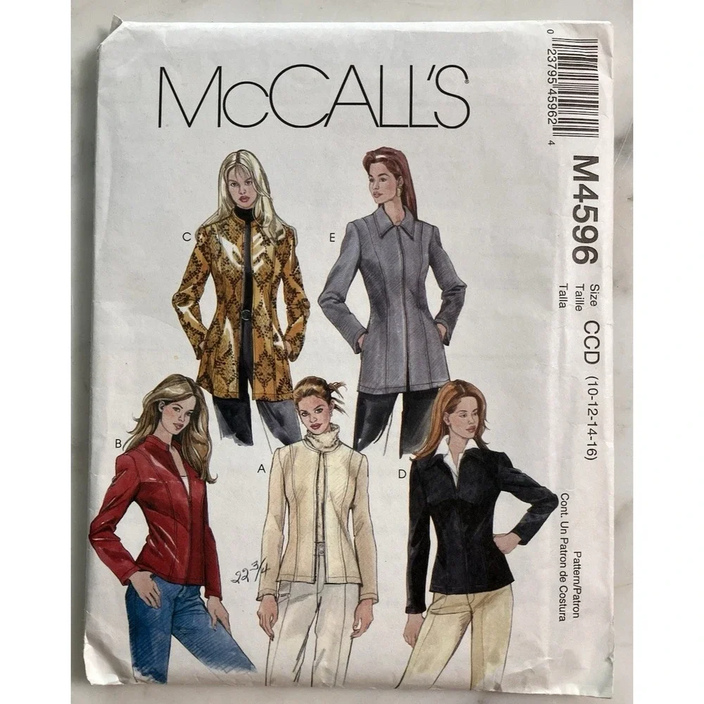 McCalls M4596 Lined Jackets in two lengths SEWING PATTERN SZ 10-12-14-16 Cut Y2K